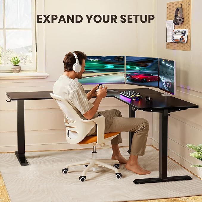 ErGear 75" x 63" L Shaped Standing Desk Electric Adjustable Height, Black | Left & Right Interchangeable Installation, 4 Memory Presets, One-Touch Control, Stable Steel Frame,220 lbs Capacity