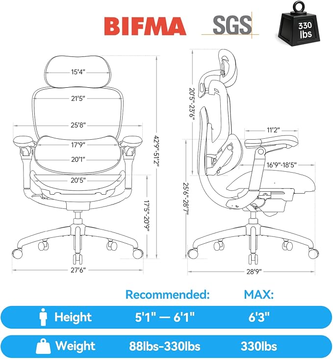 SIHOO Doro C300 Pro V2 Ergonomic Office Chair Without Footrest, Full-Body Adaptive Support, 8D Armrests & Breathable Mesh, Comfy High Back Computer Desk Chair for Long Hours, 135° Recline (Black)