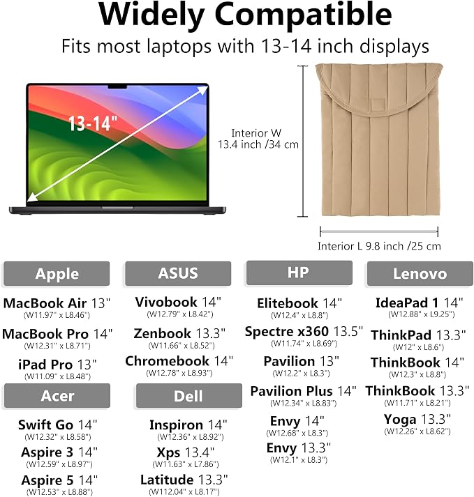 Puffy Laptop Sleeve 13-14 Inch Streak-Beige, Protective Carrying Case for Men and Women, Cute Case Bag Compatible with 13 and 14 Inch Laptops, for MacBook Air M2, Asus/Dell Xps in Cover