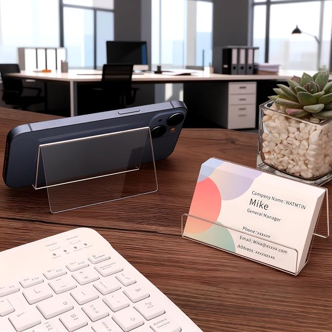 3 Pcs Acrylic Business Card Holder for Desk, Desktop Business Card Stand, Clear Name Cards Display Holder for Exhibition Accessories Home Office, Capacity: 50 Cards