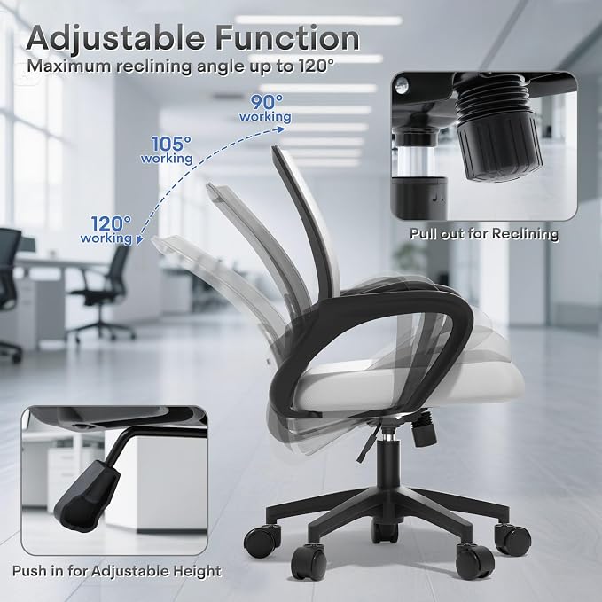 Ergonomic Mesh Office Chair, Heavy Duty 330 Lb Capacity 2 Pack, White | Mid-Back Desk Chair, Rolling Wheel, Breathable Mesh Backrest & Lumbar Support, Adjustable Height, Sponge Seat for Home Office