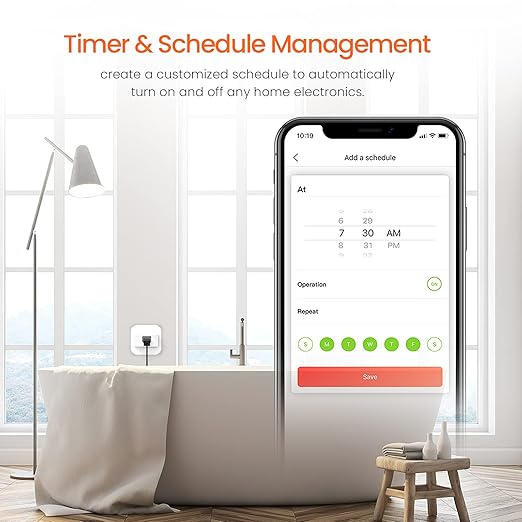 TENDA SP6 Smart Plug WiFi Outlet Switch, Works with Alexa & Google Assistant for Voice Control, Remote Control via App, Timer & Schedule Function, 15A Easy Install, Compact Design, FCC ETL Certified