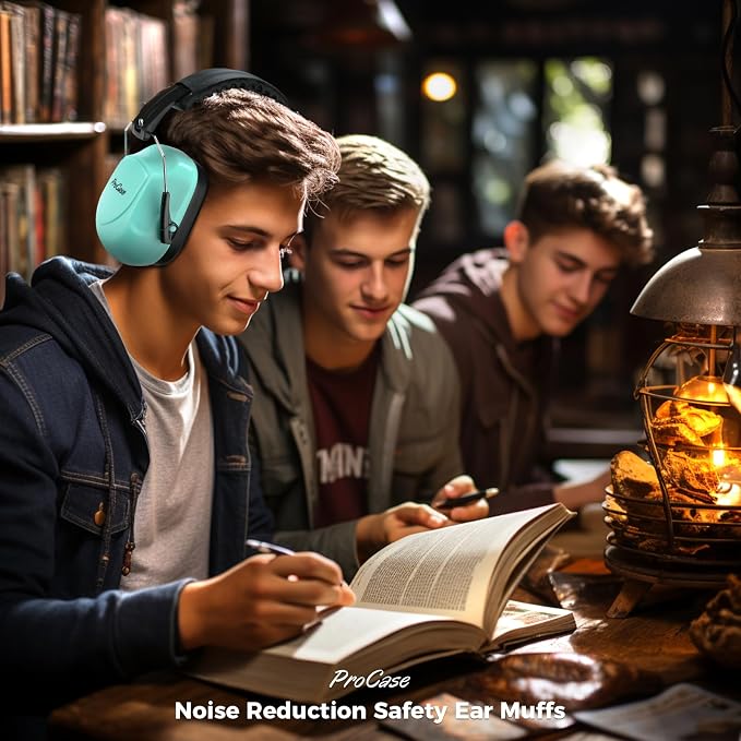 ProCase NRR 28dB Noise Reduction Ear Muffs, Foldable Adjustable Passive Noise Cancelling Headphones for Adults Kids Autism, Hearing Protection for Shooting, Construction, Mowing, Studying -Teal