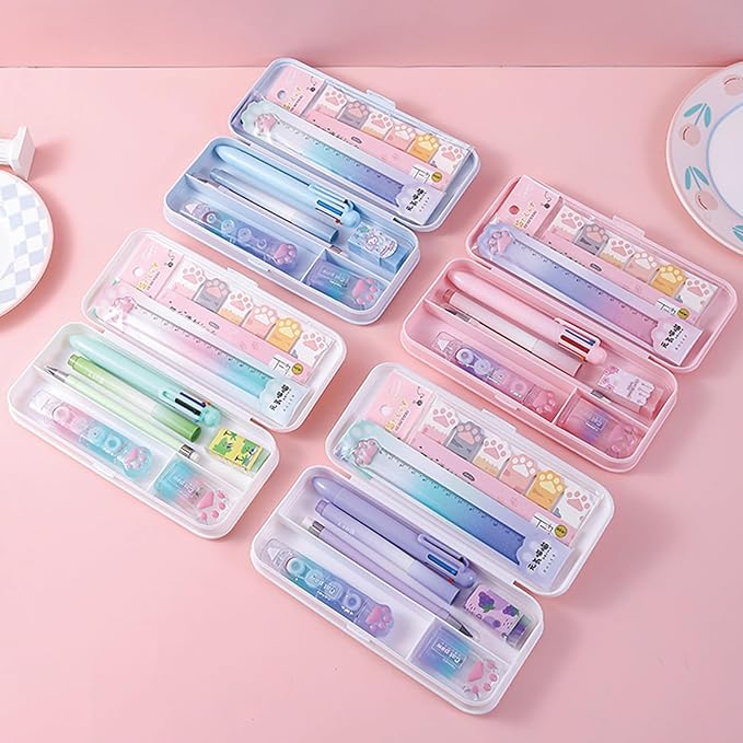 9 Pcs Cute Purple Stationery Set for Girls Boys Kids Women Back to School Supplies Office Supplies Cartoon Cat Paw Stationery Set Aesthetic Kawaii Stationery Gift (Purple)