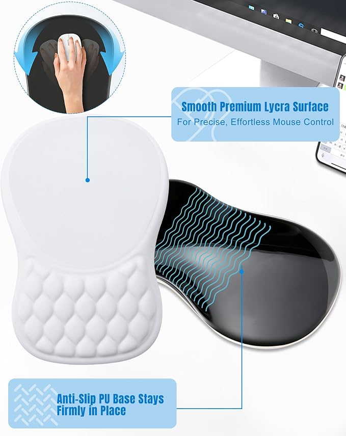 Ergonomic Mouse Pad with Wrist Rest, Slope Design Memory Foam Support, Smooth Lycra Surface, Non-Slip PU Base, Comfortable Mouse Mat for Office, Home, Computer Desk