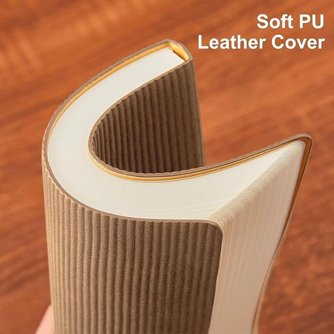 Lined Journal Notebook for Work College Ruled Note Book 5.79"x8.27"A5 PU Leather Daily Journaling 216 Pages for Women Men Writing Home School Supplies Business (Khaki)