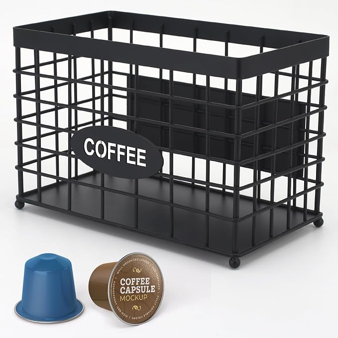 Coffee Pod Holder Basket Magnetic Coffee Pods Holder High-Capacity K Cup Holder Coffee Bar Accessories.Suitable for Kitchen Countertop and Side of the Refrigerator