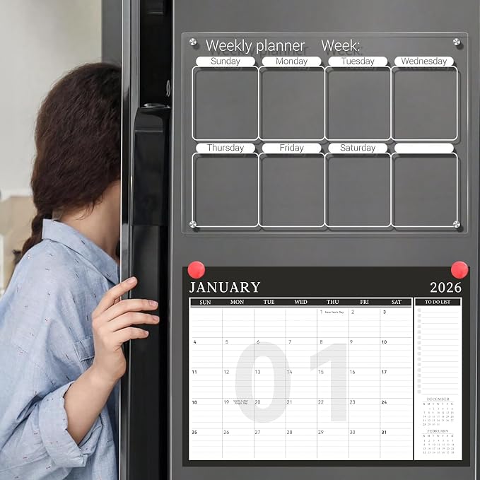 Yoment Desk Calendar 2026 Leather Desk Calendar with to-Do Lists, 13 Months Desk Pad Wall Calendar with Pen Holders PVC Cover for Work Office School Home Women Men, Jan 2026-Dec 2026, 17 x 12, Black
