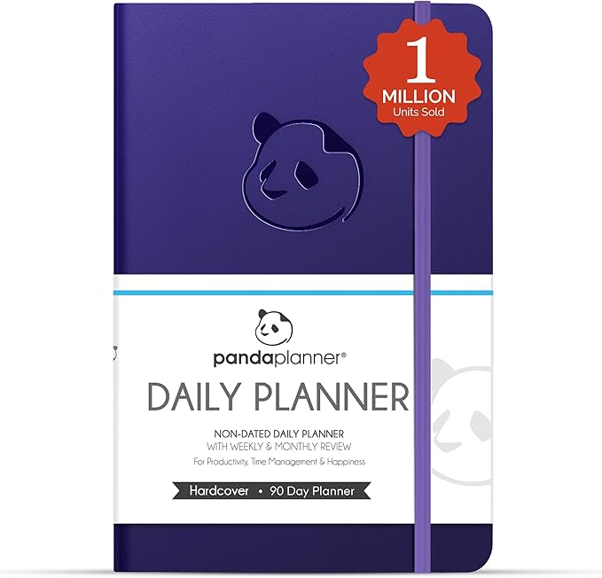 Panda Planner Classic A5 Daily Planner 2026 – Undated Quarterly Planner & Daily Task Planner with Hourly Schedule, To Do List, Goal Planner, Habit Tracker & Gratitude Journal for Focus & Organization – Purple