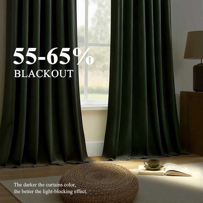 Sage Green Velvet Curtains 90 Inches for Living Dining Room, Thermal Insulated Room Darkening Heavy Velvet Curtain Luxury Super Soft Privacy Drapes with Back Tab Rod Pocket, W52 x L90, 2 Panels