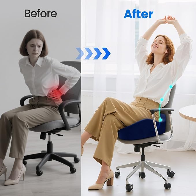 Seat Cushion, Non-Slip Memory Foam Chair Cushion for Taibone, Blue/X-Large | Chair Pillow with Handles for Car Office Chair, Tailbone/Sciatica Easing& Post-Surgery Recovery Chair Cushion