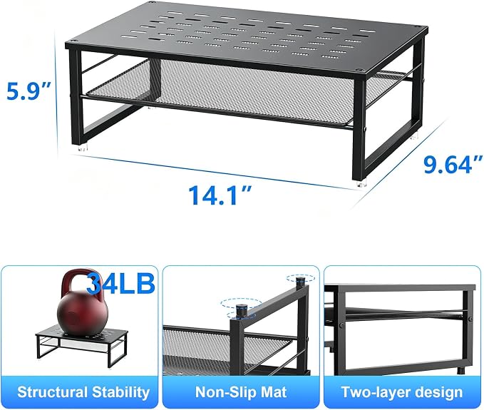 gianotter Desk Organizers and Accessories, 2-Tier Metal Monitor Stand Riser, Desk Organizer for Monitor, Office Desk Storage Organizer for Office Supplies (Black)