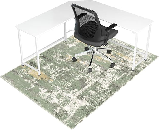 Office Chair Mat for Hardwood Floor & Tile Floor,48"X 60" Heavy Duty Desk Chair Mat for Hard Floors, Under Desk Rug for Rolling Computer Chair,Anti Slip,Low Pile Carpet Floor Protector-Abstract Green