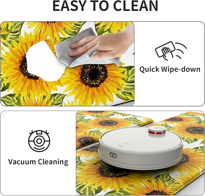 Sunflower Kitchen Decor Kitchen Mat, Cushioned Anti Fatigue Non-Slip | Bright Sunflower Pattern,Yellow docor,Cushioned Comfort,Non-Slip Backing,Waterproof Surface,Easy Clean,Kitchen Sink,Laundry
