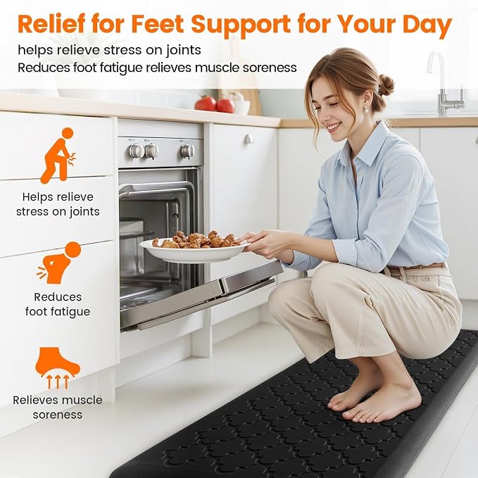 TranquilRelax 4/5 Inch Thick Anti-Fatigue Kitchen Mat Water Resistant Non-Slip Kitchen Floor Mat Ergonomic Comfort Standing Mat for Home Kitchen Office Laundry 17.3"x 47" Black