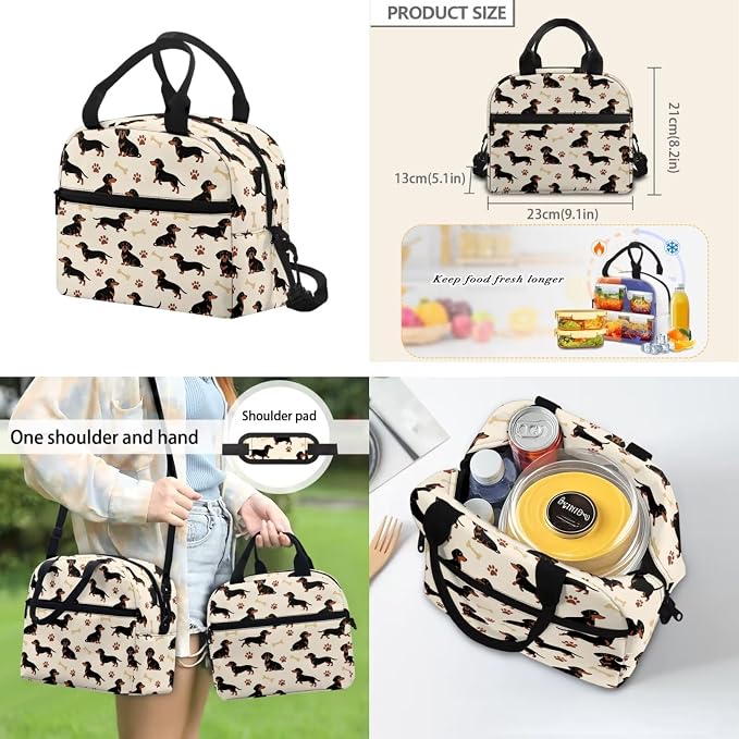 ZFRXIGN Dachshund Dog Teen Girls Backpack for School with Cute Pendant 4pc Backpack Set for Boys 17inch Middle High School Bag and Lunch Box Portable Pencil Case