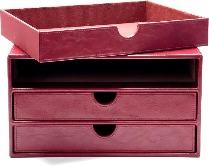 UnionBasic Document Organizer, 3-Drawer File Cabinet Document Storage Box, Office Desktop Filing Organizer, Burgundy