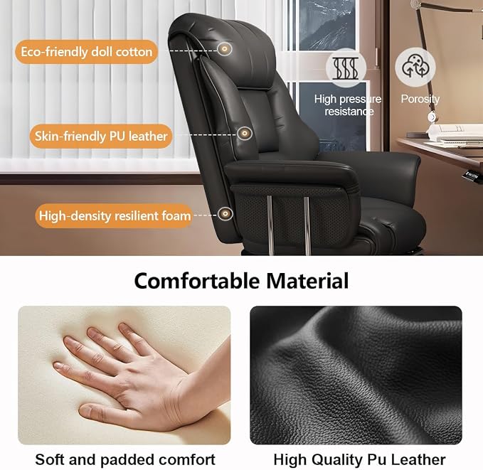 Big and Tall Office Chair Wide Seat Ergonomic Leather Executive Desk Chair with Leg Rest, Heavy-Duty 550 lbs Adjustable Height Computer Gaming Chairs