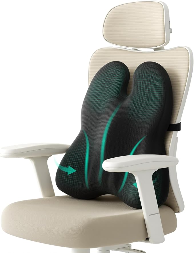 ZZ-WELL Lumbar Support Pillow for Office Chair - Memory Foam Office Chair Back Support - Ergonomic Lumbar & Back Support Pillow with Strap, Machine Washable Cover (Black)