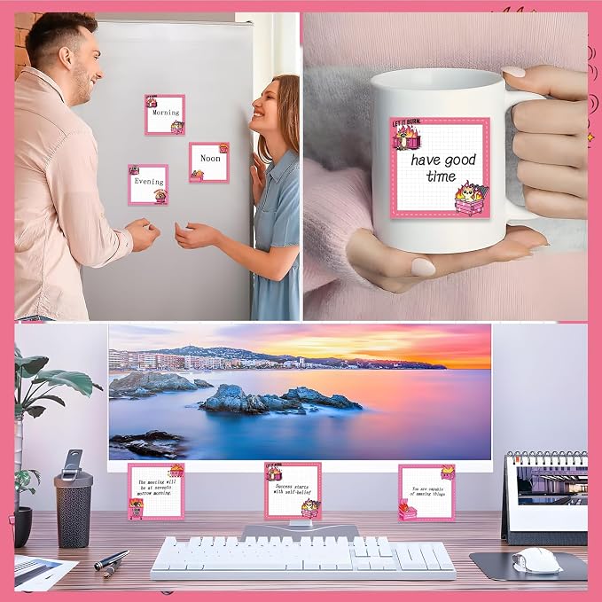 Funny Sticky Notes Gifts - 9 Pack Pink Dumpster on Fire Notepads for Work 3x3 Inch, Everything is Fine Self-Adhesive Memo Pads, Work Gag Office Supplies Gifts for Coworkers (450 Sheets)