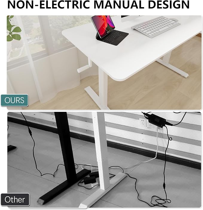 Whole Piece Manual Standing Desk Adjustable Height with Lockable Casters- Hand Crank Stand up Desk with Wheels, Mobile Sit to Stand Workstation with Handle