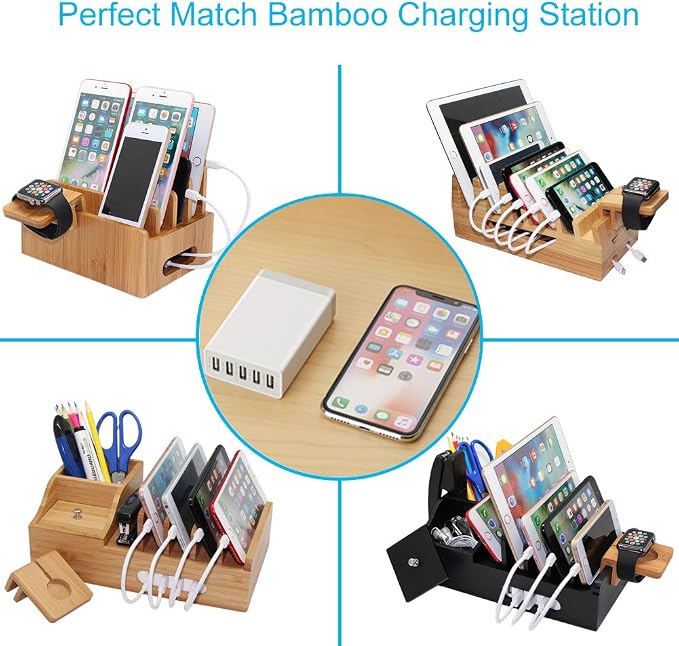 Desktop 5 Port USB Wall Charger 40W 8A, USB Hub Charging Station | Pezin & Hulin Protable Multi Port USB Charger for Multiple Devices, for Cell Phone, Tablet, Android Smart Phone and More