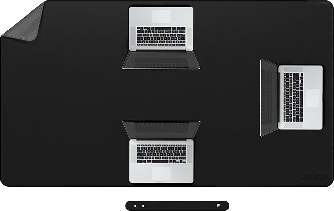 Chihein 59" x 32" 4XL PU Leather Desk Mat (Black/Gray), Huge Mouse Pad, Dual Sided Desk Pad Protector, Waterproof Writing Blotter for Gaming/Office/Home