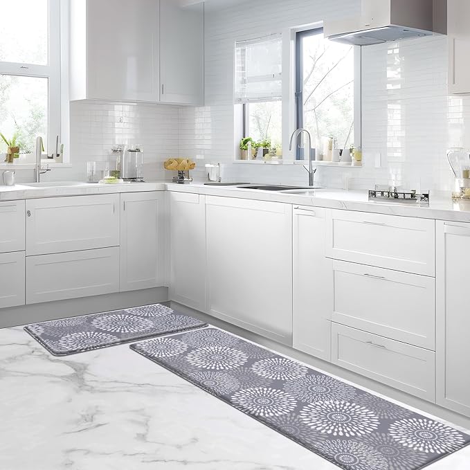 LuxStep Kitchen Mat Cushioned Rugs Anti-Fatigue Mats for Kitchen Floor,Waterproof Non-Slip Mats and Rugs Set for Office,Floor,Laundry 17.3"×30"+17.3"×70",Grey