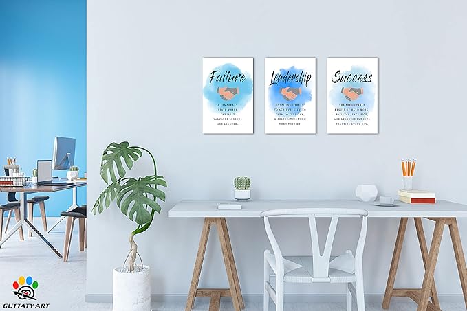 Inspirational Wall Art, Office Pictures for Wall Decor, Motivational Quotes Canvas Wall Art for Men, Failure - Leadership - Success Entrepreneur Quotes Framed Artwork for Workplace Decor 12”x18”x3Pcs