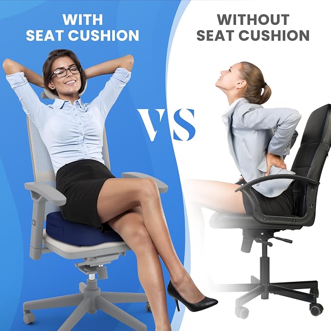 TushGuard Seat Cushion for Office Chair, Memory Foam Chair Cushion, Blue | Office Chair Cushion for Car, Airplane - Chair Pad for Long Sitting Sciatica, Hip, Coccyx,Tailbone Pain Relief, Butt Pillow