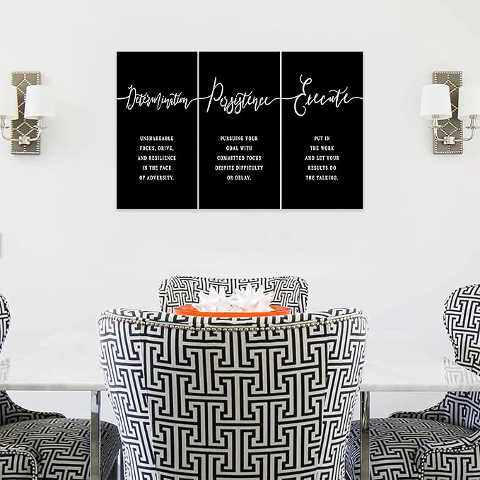 3 Piece Inspirational Wall Art, Black Background Sayings Print Pictures, Quote Motivational Canvas Art for Women Men fo Gift, Triptych Entrepreneur Poster Framed Artwork for Office Decor (36"Wx24" H)