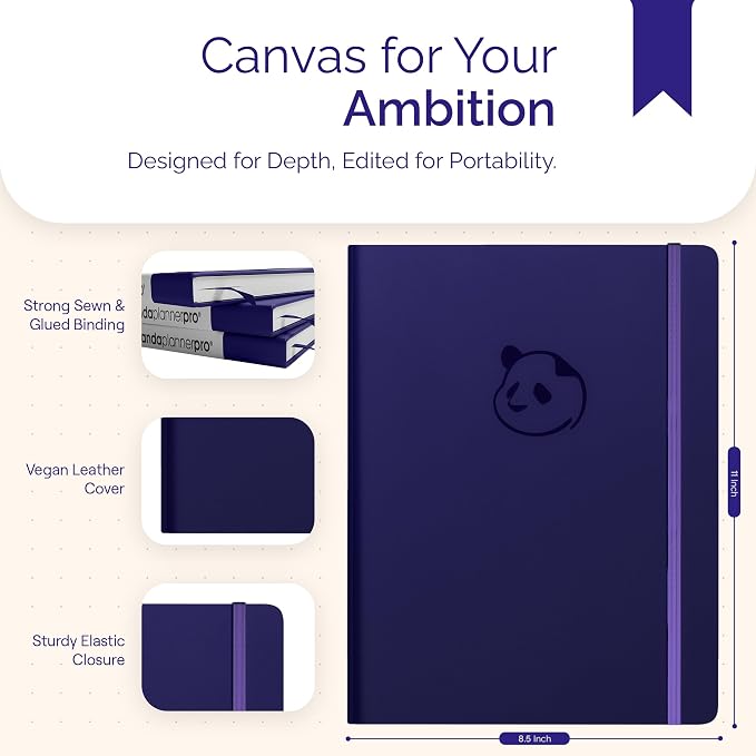 Panda Planner Pro A4 Daily Planner 2026, 8.5x11, Purple