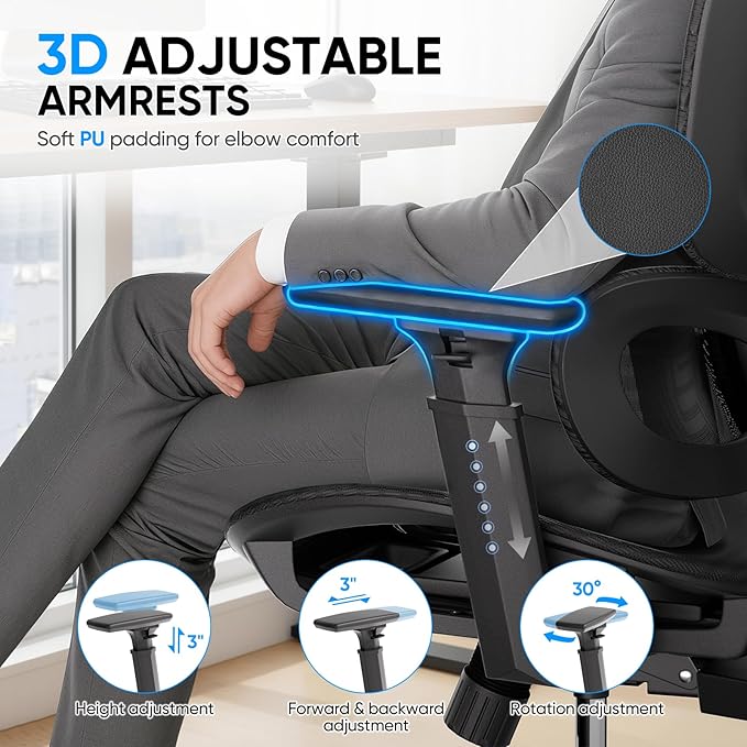 MoNiBloom Ergonomic Office Chair, High Back Mesh Desk Chair, Black, 10 Pack | with 3d armrest, high back desk chair, adjustable headrest, lumbar support, recline range from 90 to 145 degrees, L-Shape