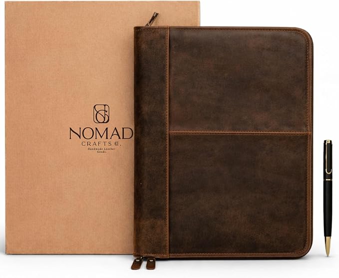 Leather Padfolio with Zipper – Business Portfolio for Men and Women, Legal Pad Portfolio, Leather Folder, Professional Padfolio for Meetings and Interviews