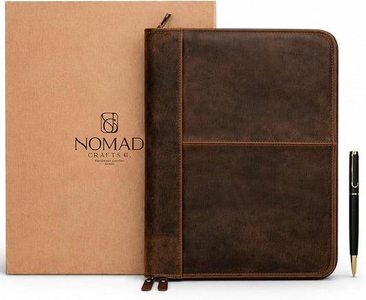 Leather Padfolio with Zipper – Business Portfolio for Men and Women, Legal Pad Portfolio, Leather Folder, Professional Padfolio for Meetings and Interviews