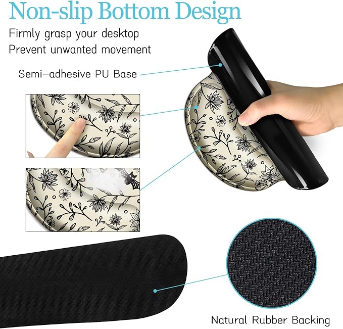 LIMKRIAN Goth Bat Mouse Pad Set Large Desk Mat for Desktop, Ergonomic Mouse Pad with Wrist Rest for Gaming, Keyboard Mat Wrist Support Cup Coaster Set, Gothic Office Desk Accessories Decor Supplies