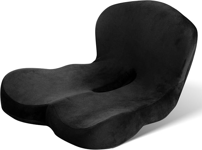 Alcedo Ergonomic Memory Foam Seat Cushion for Office Chair & Car Seat – Firm Back Support for Tailbone & Sciatica Pressure Relief, Non-Slip, Breathable & Washable Cover