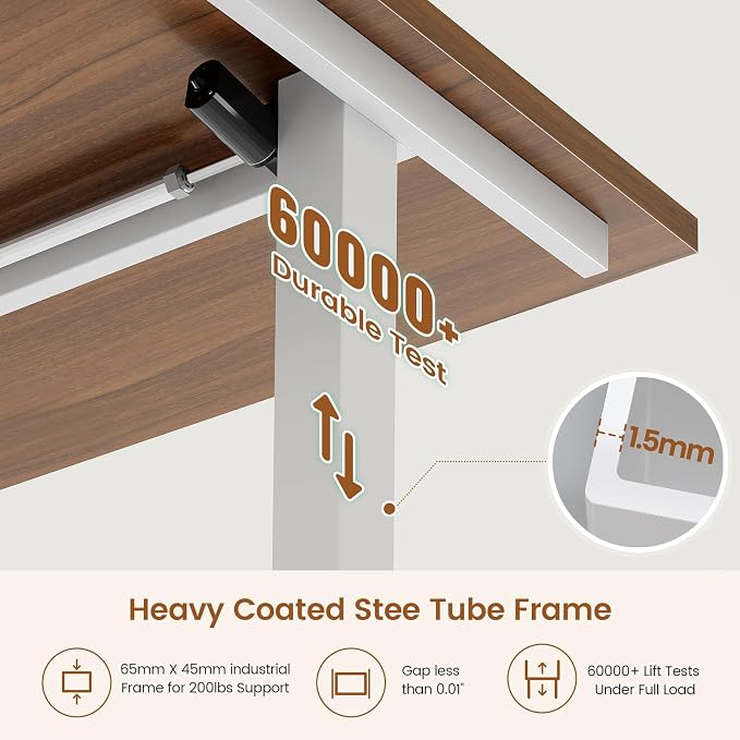 SEDETA 63" L Shaped Electric Standing Desk, Height Adjustable Corner Desk with 7 Fabric Storage Drawers & Power Outlet, 3 Memory Heights, 200lbs Capacity for Home Office Gaming, White + Brown