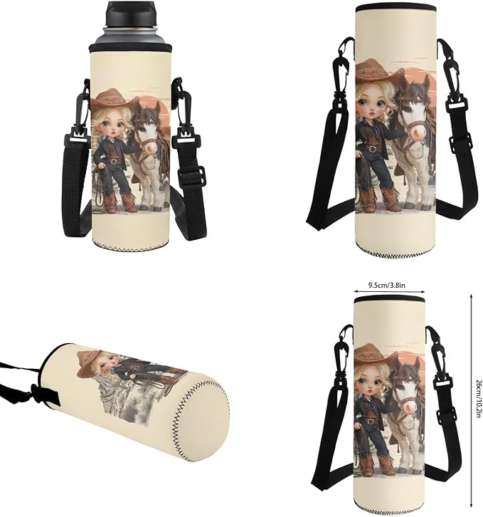 WELLFLYHOM Western Cowgirl Horse Backpack for School Girls 6-8, 4 in 1 Set | Book Bag with Lunch Box Pencil Case Water Bottle Sleeve Elementary Students School Bag Set Kids Back to School Supplies
