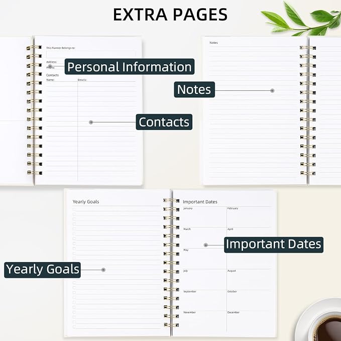 LONLAT Undated Weekly and Monthly Planner Spiral Bound- Weekly Goals Notebook, To Do List, Habit Tracker Journal, Academic, Aesthetic, Stylish School or Office Supplies (6.1" x 8.4" - Cream)