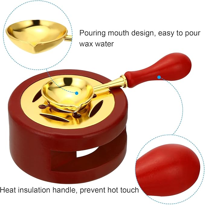 PATIKIL Wax Seal Kit, Wax Seal Warmer with Melting Spoon Retro Melt Stove Pot Furnace Tool for Sealing Beads Stamp Letter Envelope, Red