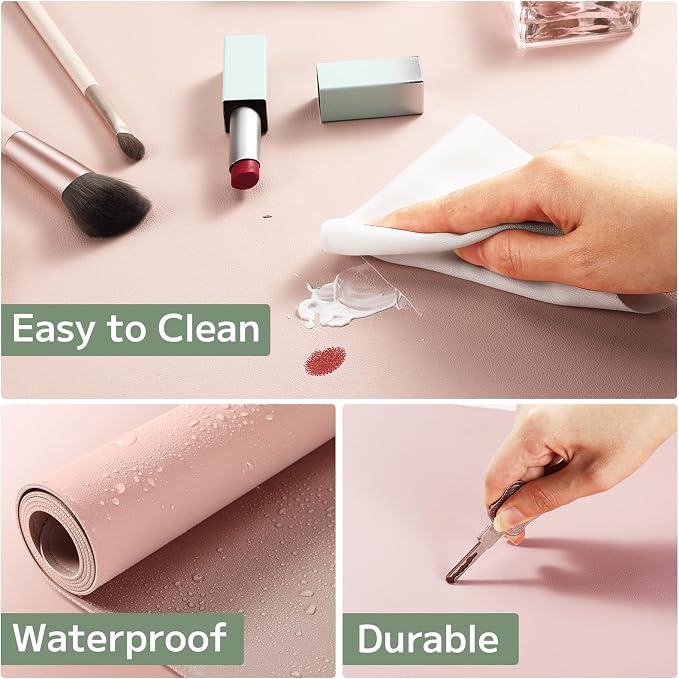 Desk Pad Mat Protector, Makeup Mat Dual-Sided PU Leather, Non-Slip Desk Pad with Suede Backing, Waterproof Vanity Organizer Mat, Multi-Use as Mouse Pad or Keyboard Mat 23.62''*11.81''