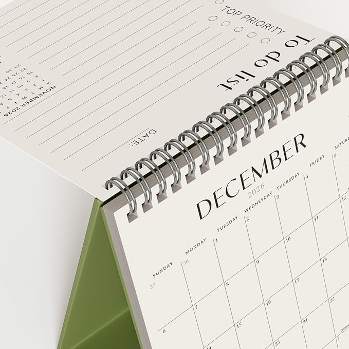 Jotsome Desk Calendar 2026-2027, Small Standing Flip Desktop Calendar From Now to June 2027 for Home and Office, Easy Organizing (Green, Small)