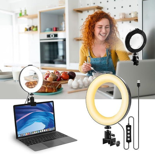 Ring Light for Computer, Video Conference Kit, 6" Ring Light with Clamp Mount & 10 Brightness Level
