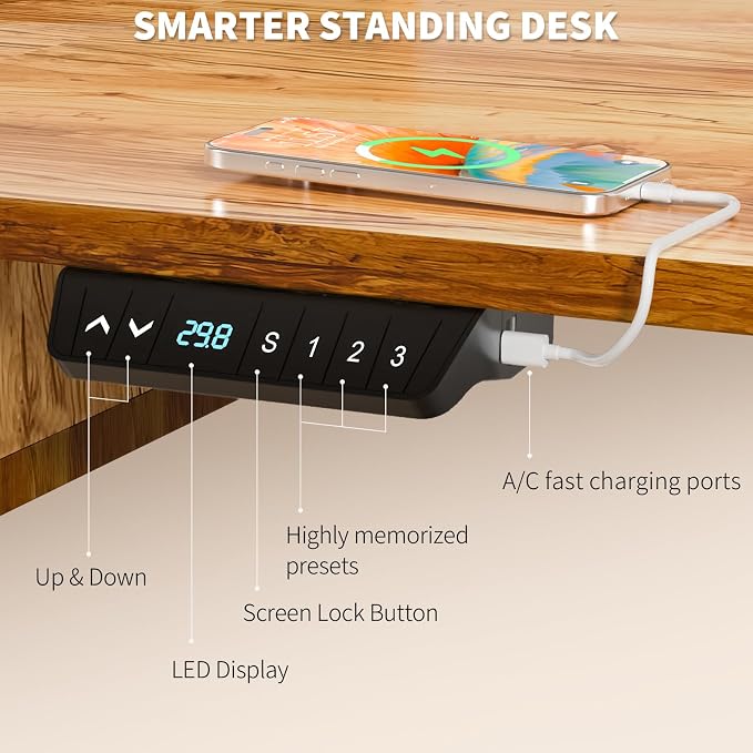 Electric Standing Desk with 4 Drawers, 63 * 30 Inches Extra Large Desktop, Electric Desk Adjustable Height with Storage, Home Office Workstation (Light Rustic Brown)