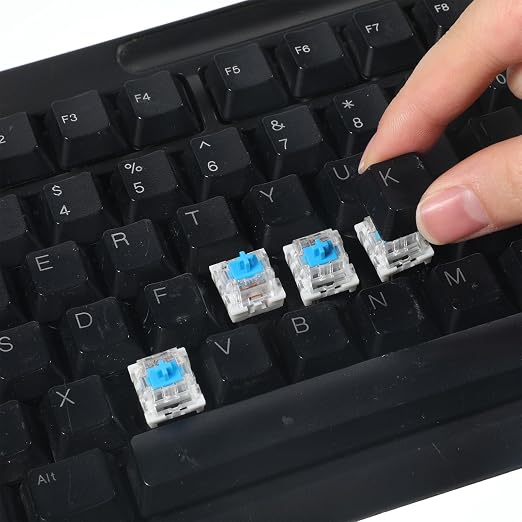 YUXIANLB 50pcs Blue Mechanical Keyboard Switches, 3 Pin Clicky Keyboard Switches Puller Dustproof Waterproof Clicker with Remover Tool Key Accurate Typing for Repair DIY Builds Typing Gaming