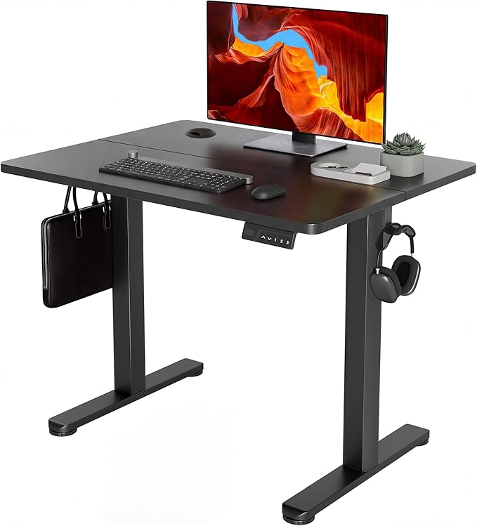 YDN Electric Standing Desk Adjustable Height, 35 x 20 Inches Stand up Desk with Cable Management, Home Office Desks with Splice Board & Black Frame, Black Top