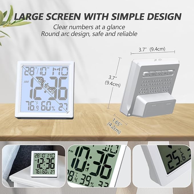 Timloon Digital Alarm Clock Mini Size for Bedside, Big Numbers Display with Backlight, Alarm, Temperature and Humidity, 12/24H, Snooze,℃/℉ Switching (Size: 3.7"x3.7")