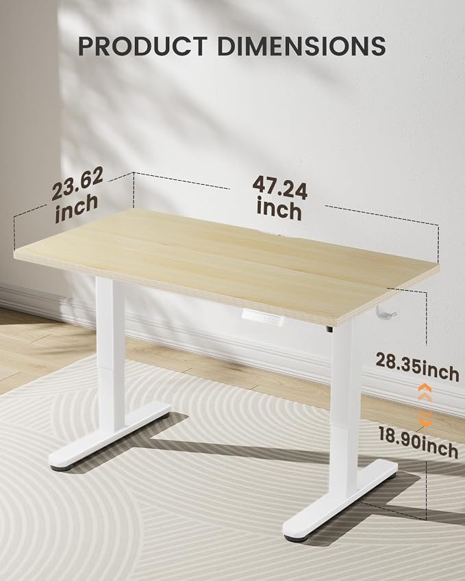 ErGear Low Height Adjustable Desk, Lifts 18.9-28.4 Inches, 48 X 24 Inches Electric Standing Desk for Kids, 4 Height Memory Settings & Storage Hooks, Home Office Computer Table & Study Desk, Natural