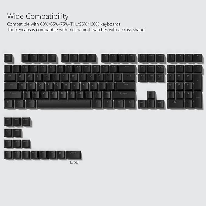 Womier Black Keycaps for Mechanical Keyboard, Shine Through Key caps PBT Custom Keycap Doubleshot, Universal Compatiability for 60 75 100 Percent Cherry Gateron MX Switches Keyboard, Black